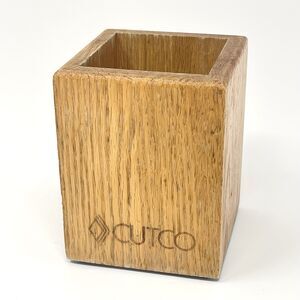 CUTCO Chef’s Oak Wood Square Countertop Utensil Holder Storage Made In USA 4x4x5